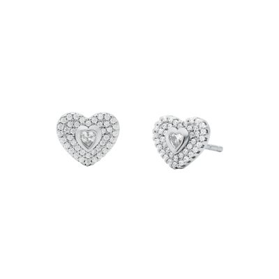 Michael Kors Women's Sterling Silver Pavé Heart Stud Earrings - Silver