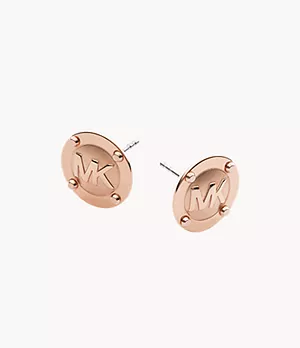 Michael Kors Rose Gold Tone-Plated Stainless Steel Logo Stud Earrings