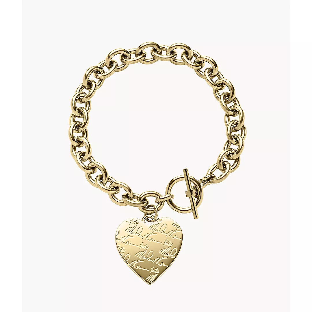 Michael Kors Women's Gold-Tone Signature Heart Bracelet - Gold