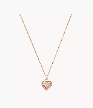 Collier à pendentif en cœur à pavé en acier inoxydable plaqué ton or rose Michael Kors