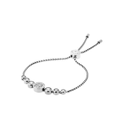 Michael Kors Women's Logo Silver-Tone And Crystal Slider Bracelet - Silver
