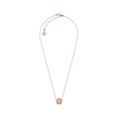 Michael Kors Women's Logo Rose Gold-Tone And Crystal Pendant Necklace - Rose Gold