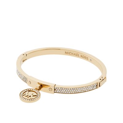 Michael Kors Gold-Tone Plated Stainless Steel Pavé Hinged Bangle Bracelet - Watch