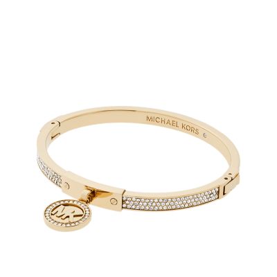 Michael Kors Gold Tone Plated Stainless Steel Pave Hinged Bangle Bracelet