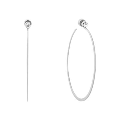 Mixed Shape CZ Silver Tone Whisper Hoop Earrings