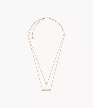 CZ Hearts Rose Gold-Tone Double Layer Pendant Necklace