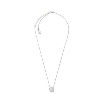 Michael Kors Women's Logo Pavé Silver-Tone Disc Pendant Necklace - Silver