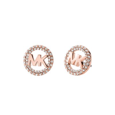 Mk Michael Kors Monogram Necklace Earrings Set Rose Gold Tone New 1149