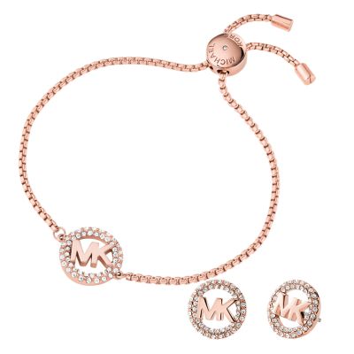 Michael Kors Rose Gold-Tone Brass Bracelet and Earrings Set