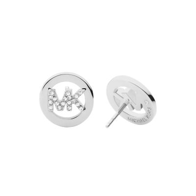 Michael Kors Silver-Tone Plated Brass Pavé Logo Stud Earrings 