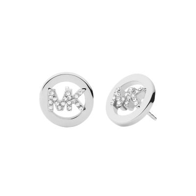 Michael Kors Silver Tone Plated Brass Pav Logo Stud Earrings