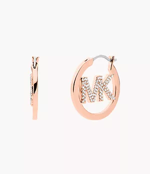 Michael Kors Rose Gold-Tone Plated Brass Pavé Logo Hoop Earrings