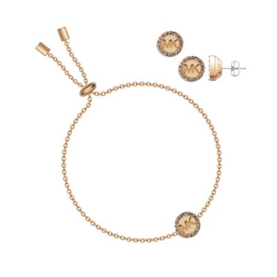 Michael Kors Fashion Rose Gold Brass Bracelet and Earring Set