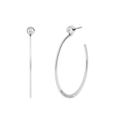 Michael Kors Women's Fashion Stainless Steel Hoop Earring - Silver