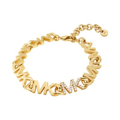 Michael Kors Women's 14K-Gold-Plated & Cubic Zirconia Monogram Logo Bracelet