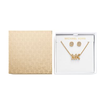 MK Fashion Gold Tone Brass Necklace and Earrings Set MKJ8019SET Watch Station