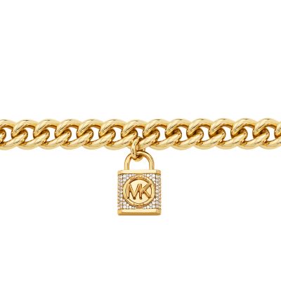 Michael Kors 14K Gold-Plated Statement Pavé Lock Chain Necklace 