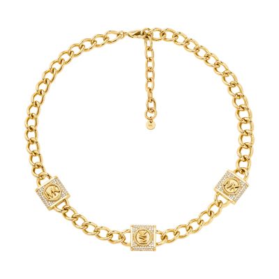 Michael Kors 14K Gold Plated Pav Station Lock Chain Necklace