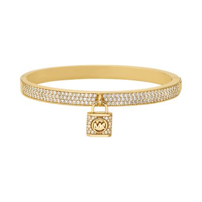 Michael Kors Women's 14K Gold-Plated Pavé Lock Charm Bangle - Gold