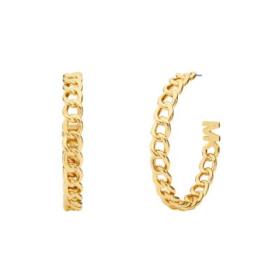 Michael Kors Women's 14K Gold-Plated Curb Chain Hoop Earrings - Gold