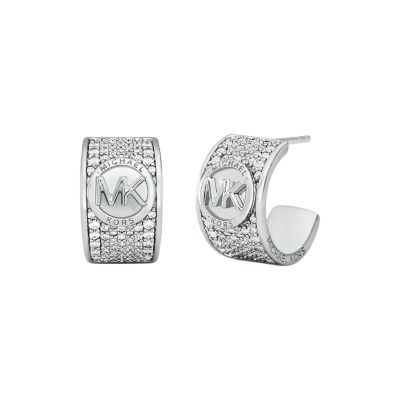 Michael Kors Women's Platinum Plated Pavé Huggie Earrings - Silver