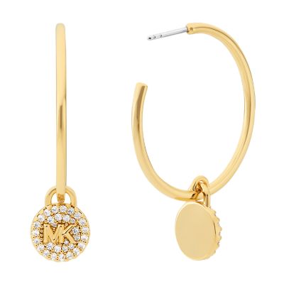 Michael Kors 14K Gold Plated Pave Charm Hoop Earrings MKJ8089710 Watch Station
