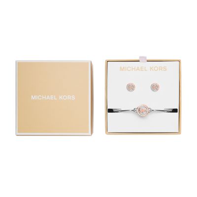 MK Fashion Two-Tone Brass Earrings and Bracelet Set