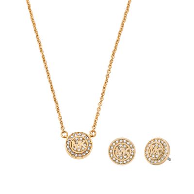 MK Fashion Gold-Tone Brass Earrings and Necklace Set