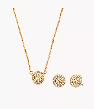 MK Fashion Gold-Tone Brass Earrings and Necklace Set