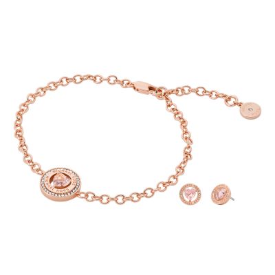 Michael Kors Women's Mk Fashion Rose Gold-Tone Brass Bracelet And Earrings Set - Rose Gold