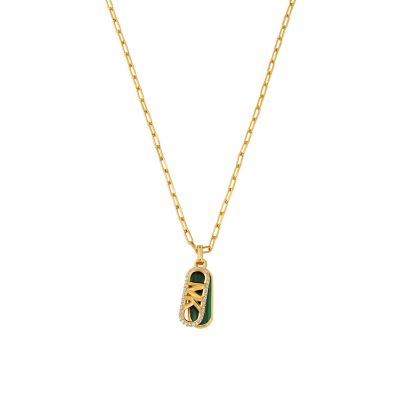 Michael Kors Women's 14K Gold-Plated Malachite Acetate Dog Tag Necklace - Gold