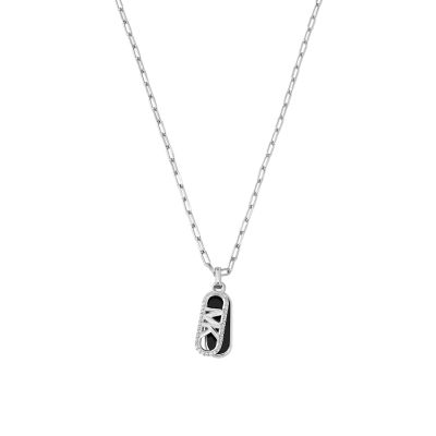 Michael Kors Platinum Plated Black Onyx Dog Tag Necklace MKJ8274MM040 Watch Station