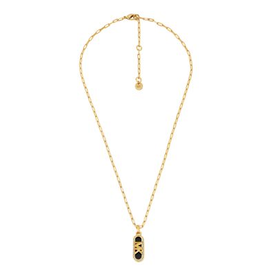 Michael Kors 14K Gold-Plated Black Onyx Dog Tag Necklace 