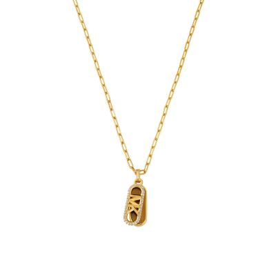 Michael Kors Women's 14K Gold-Plated Tiger's Eye Dog Tag Necklace - Gold