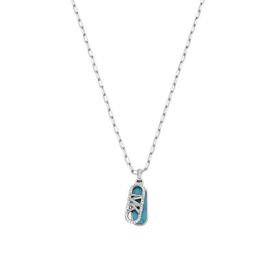 Michael Kors Women's Platinum Turquoise Dog Tag Necklace - Silver