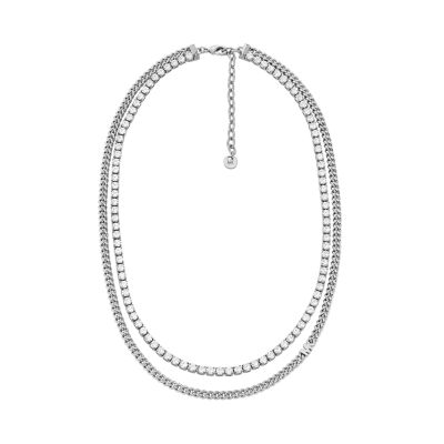 Michael Kors Women's Platinum-Plated Mixed Tennis Double Layer Necklace - Silver