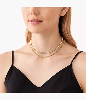 Michael Kors 14K Gold-Plated Mixed Tennis Double Layer Necklace