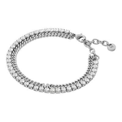 Michael Kors Women's Platinum-Plated Mixed Tennis Double Layer Bracelet - Silver