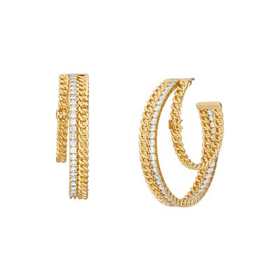 Michael Kors Women's 14K Gold-Plated Double Layer Chain Hoop Earrings - Gold