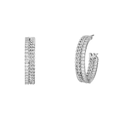 Michael Kors Women's Platinum-Plated Chain Hoop Earrings - Silver