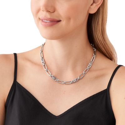 Michael Kors Platinum-Plated Empire Link Chain Necklace 