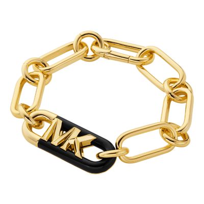 Michael Kors Women's 14K Gold-Plated Black Empire Link Chain Bracelet - Gold