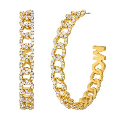Michael Kors Women's 14K Gold-Plated Pavé Curb Hoop Earrings - Gold