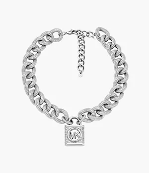Michael Kors Platinum-Plated Brass Pavé Lock Statement Necklace
