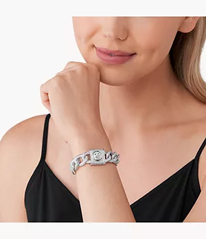 Michael Kors Platinum-Plated Brass Pavé Lock Statement Chain Bracelet