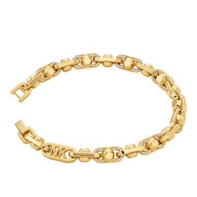 Michael Kors 14K Gold Plated Brass Pave Astor Link Chain Bracelet MKJ8406CZ710 Watch Station