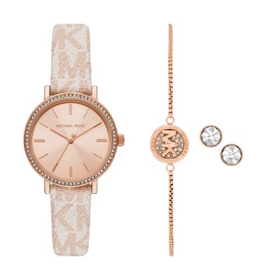 Michael kors rose shop gold watch set