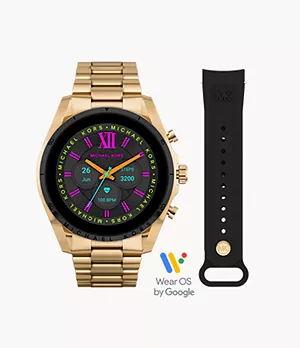 Set Michael Kors Damen-Smartwatch Gen 6 Bradshaw Edelstahl goldfarben Wechselband