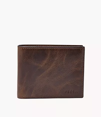 A men's brown leather wallet. 