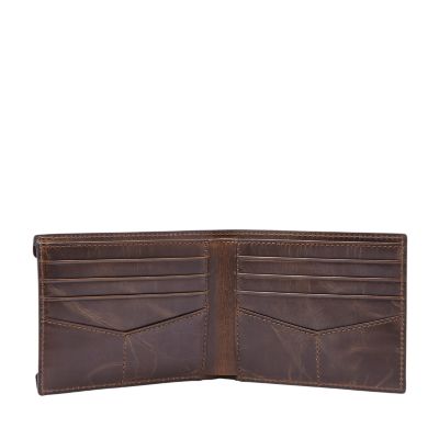 Men's Fossil Derrick RFID Flip ID Bifold Wallet, Dark Brown